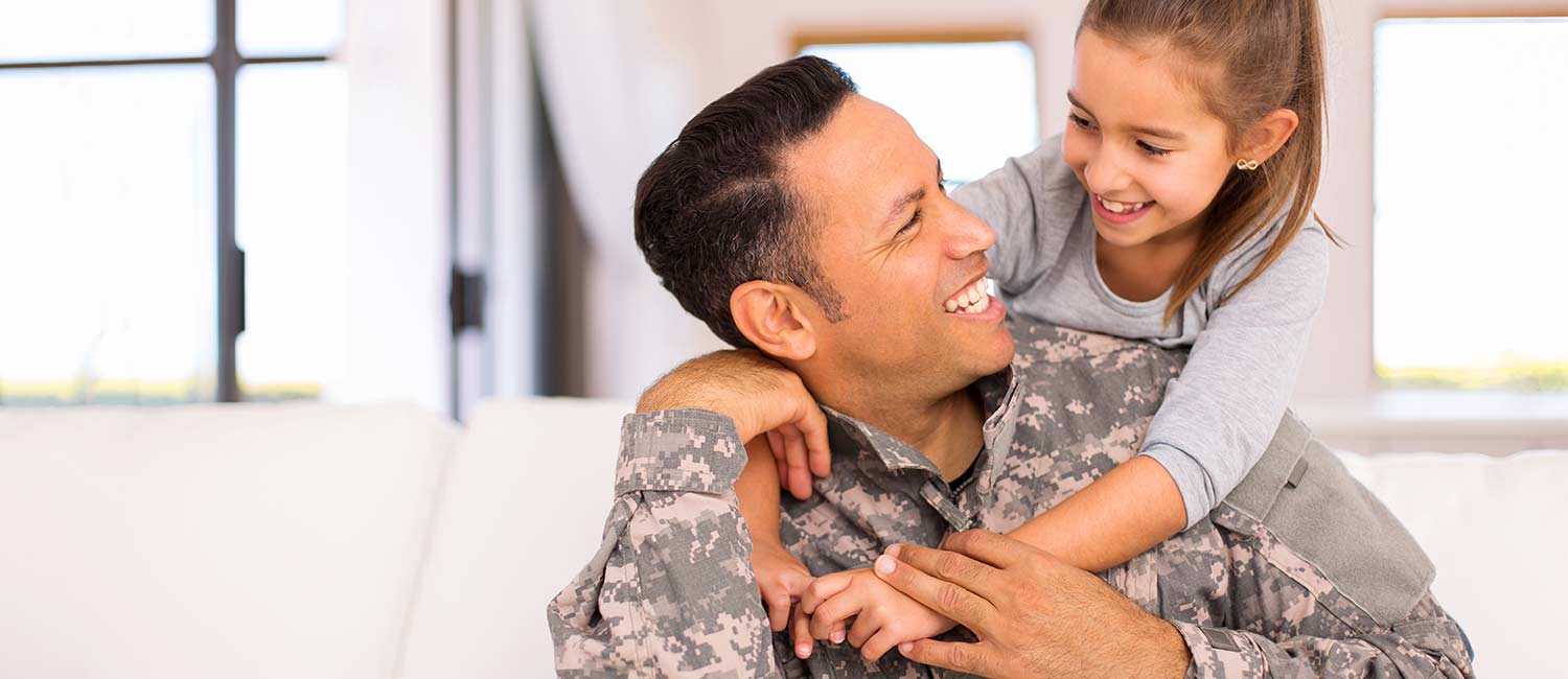  Military dad hugging his daughter. 