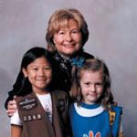Photo of Kathy Cloninger with Brownie and Daisy Girl Scout. (Photo credit: Ernie K. Johnson)