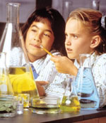 Photo of girls in a science lab.