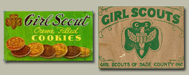 Photo of 1940s cookie boxes. &copy; GSUSA. All rights reserved.