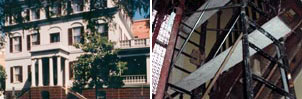 Top: photo of the Birthplace exterior. Bottom: photo of the staircase under construction. © GSUSA. All rights reserved.
