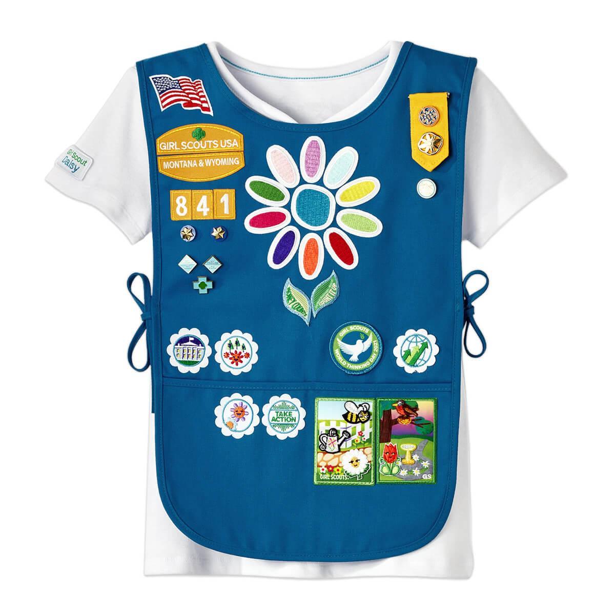 Daisy girl scouts vest badge placement gold trade time