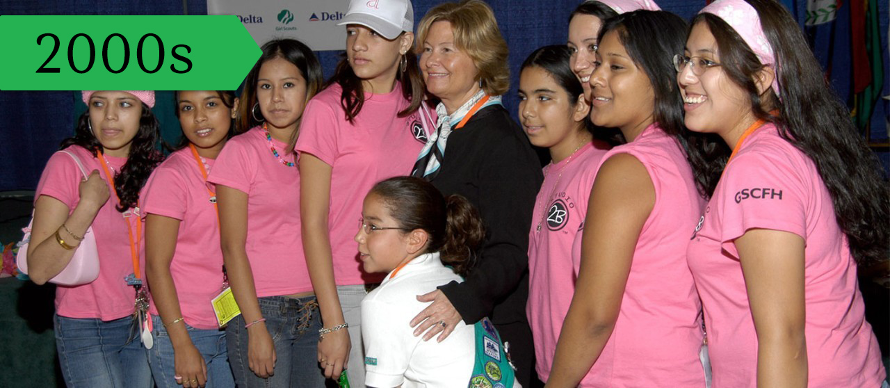 Girl Scouts in San Antonio, Texas, at the 2002 National Conference on Latinas in Girl Scouting, pictured with then-Chief Executive Officer Kathy Cloninger.