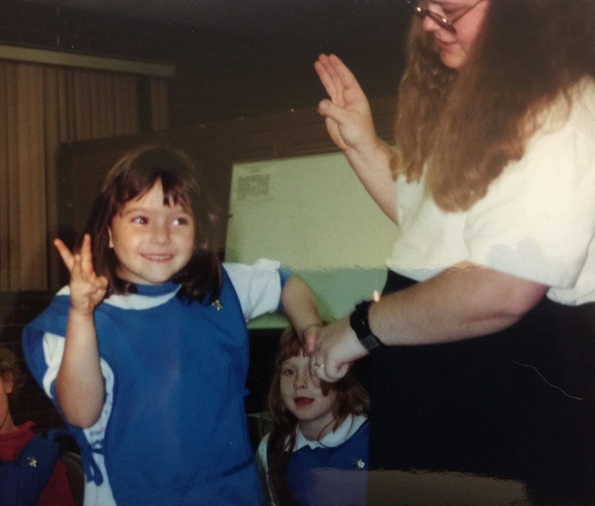 Lori and her daughter Sasha at her Girl Scouts Daisy investiture ceremony in October 1995.