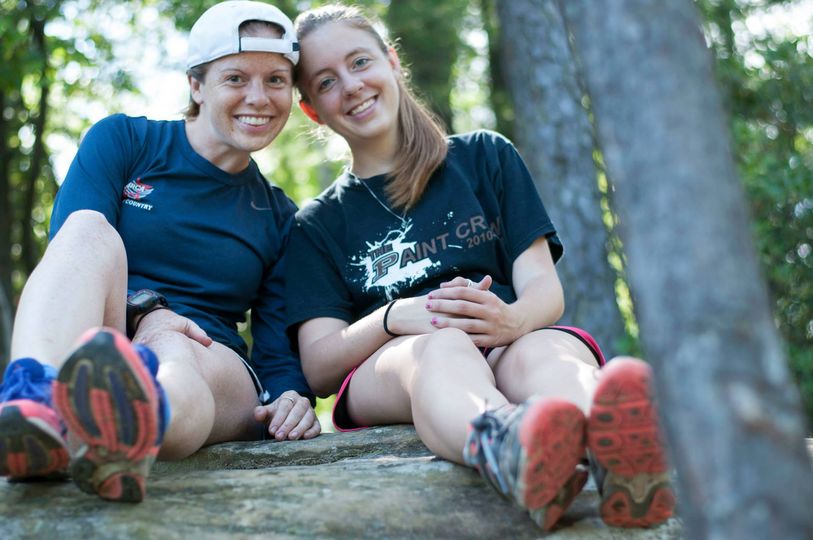  Kim Kreuzman is shown hiking with her friend and troopmate, Shannon Rigney. 