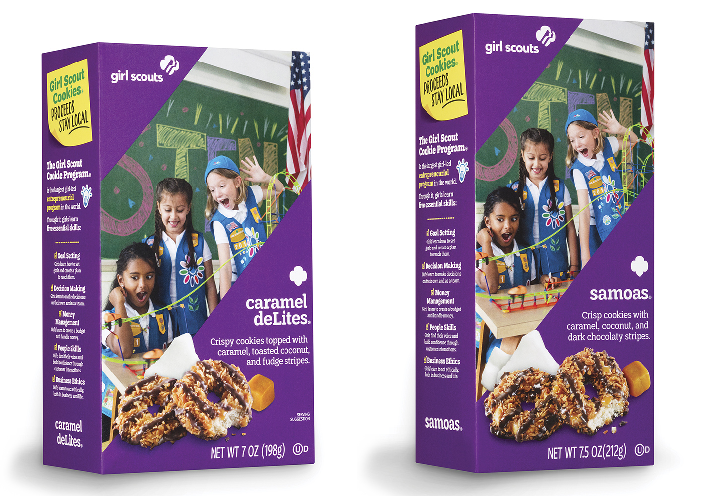 two boxes of samoas and caramel delites