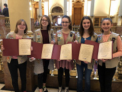 Sophia, Amelia, Micaela, Makena, and Julianna are recognized by Senator Rhoda Fields at the State Capitol for their efforts and work passing the smoking ordinance.