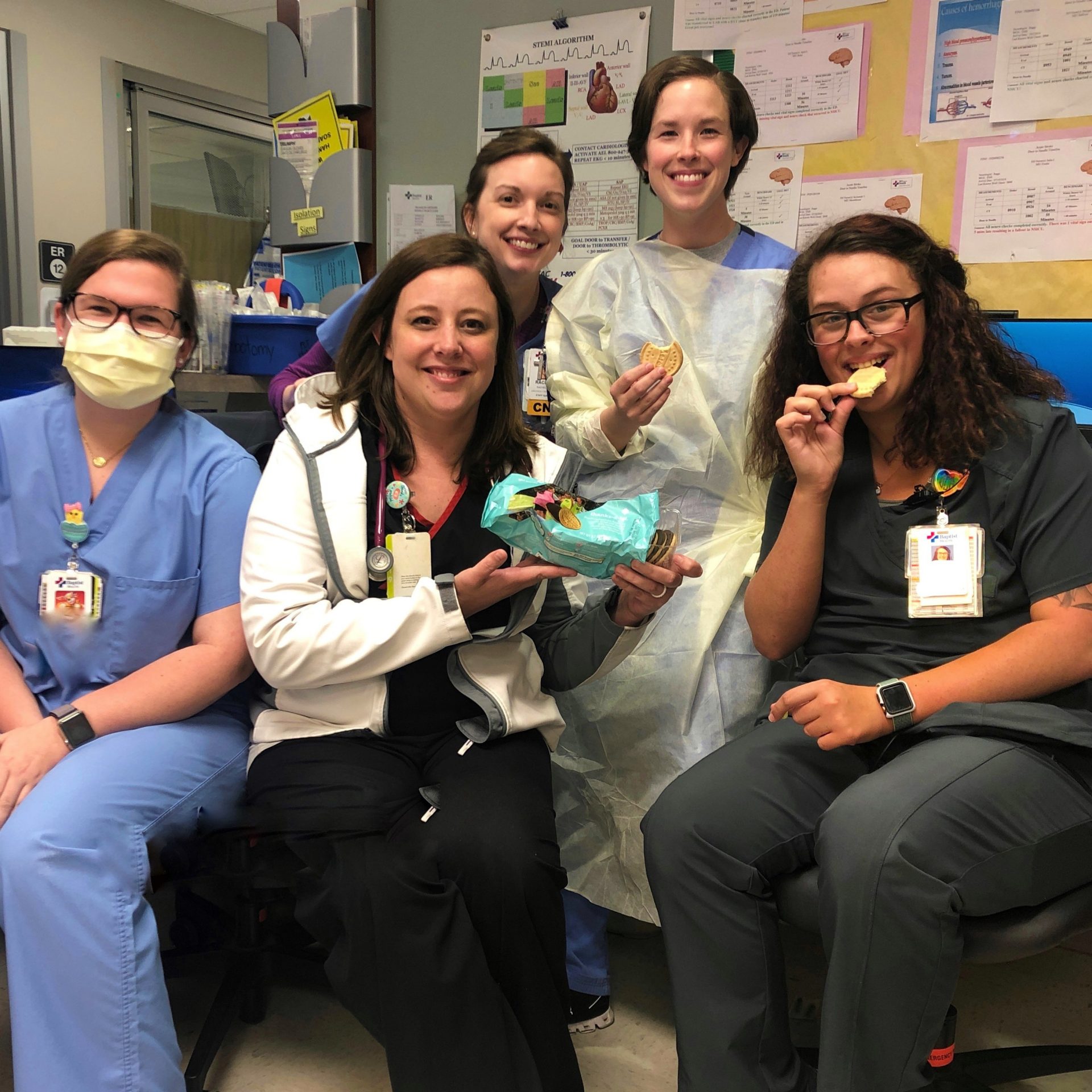 Group of hospital staff with girl scout cookies