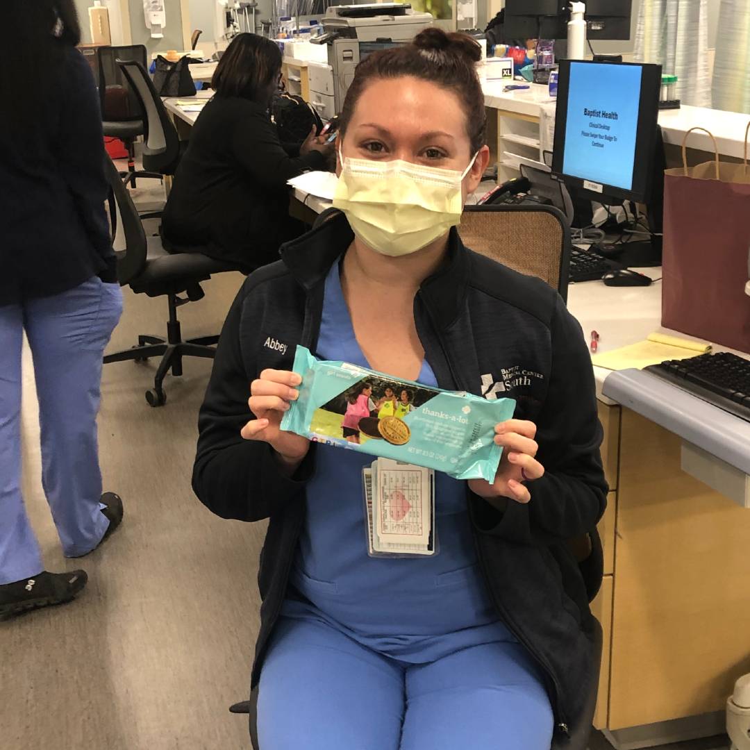 hospital staff with girl scout cookies