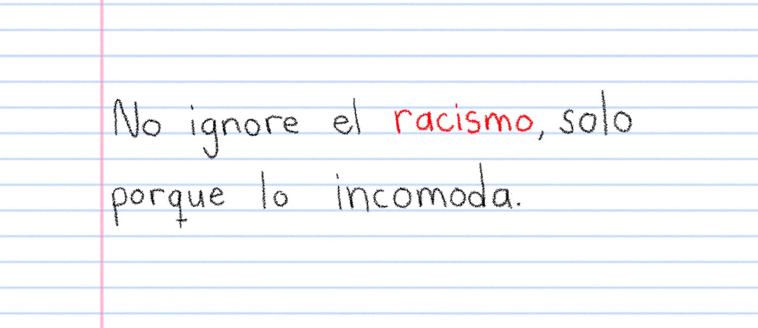  Un trozo de papel con una nota para no ignorar el racismo. 